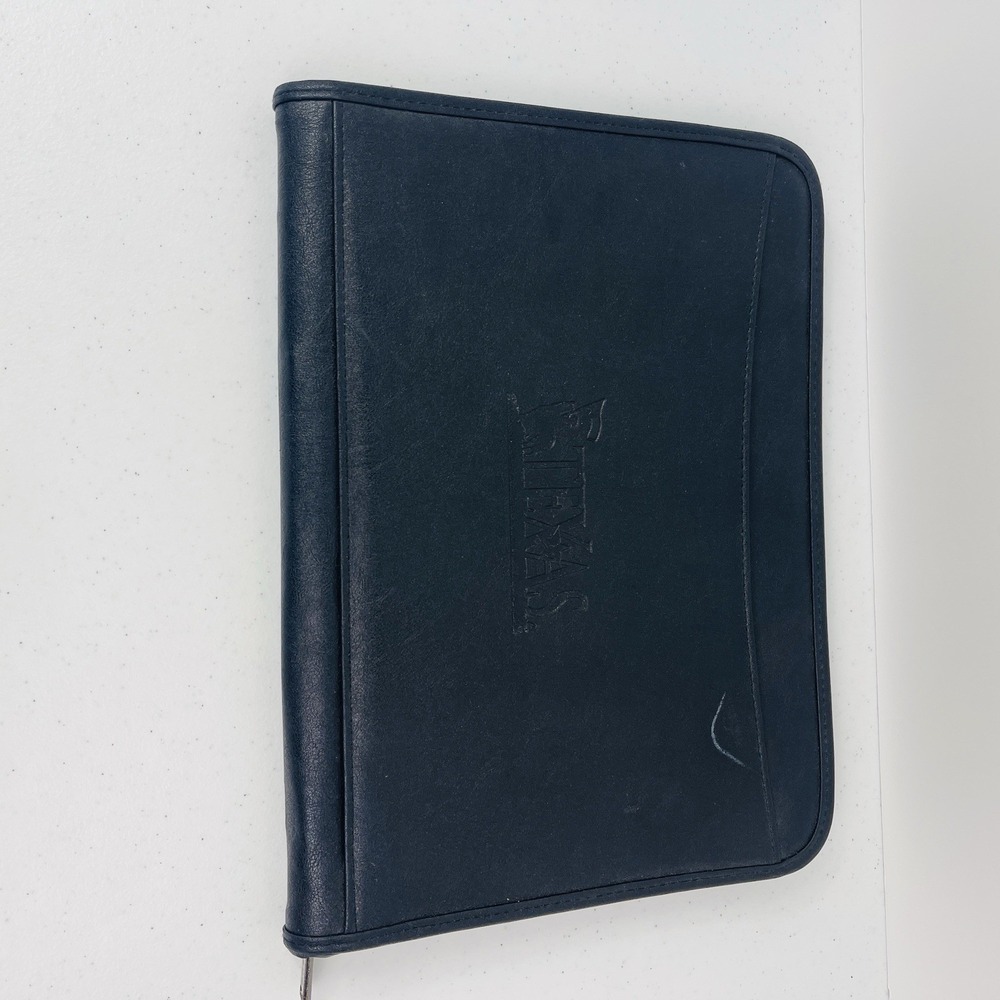 VTG Black Texas Embossed Leather Portfolio 8.5x11 Pad Folder Organizer Notebook